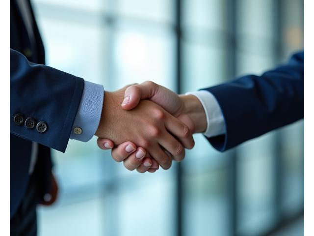 A professional shaking hands, symbolizing a successful permanent hire and a strong, lasting business relationship.